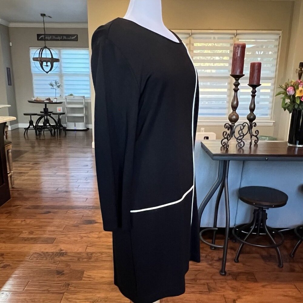 Venus Black Dress Women's Size XL X-Large White Long Sleeves Classic LBD - Picture 4 of 14